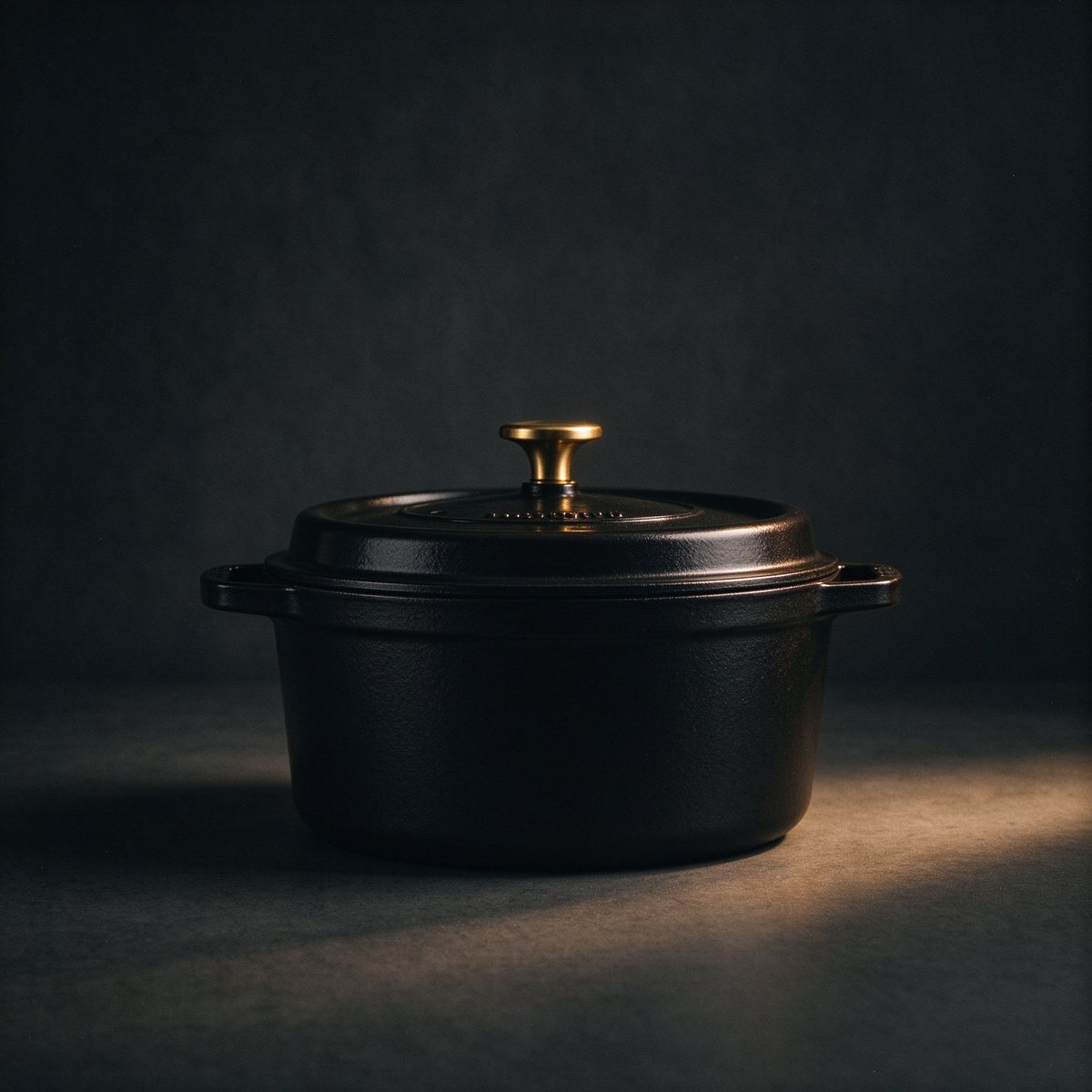 Hearth enamel dutch oven, matte black with brass knob