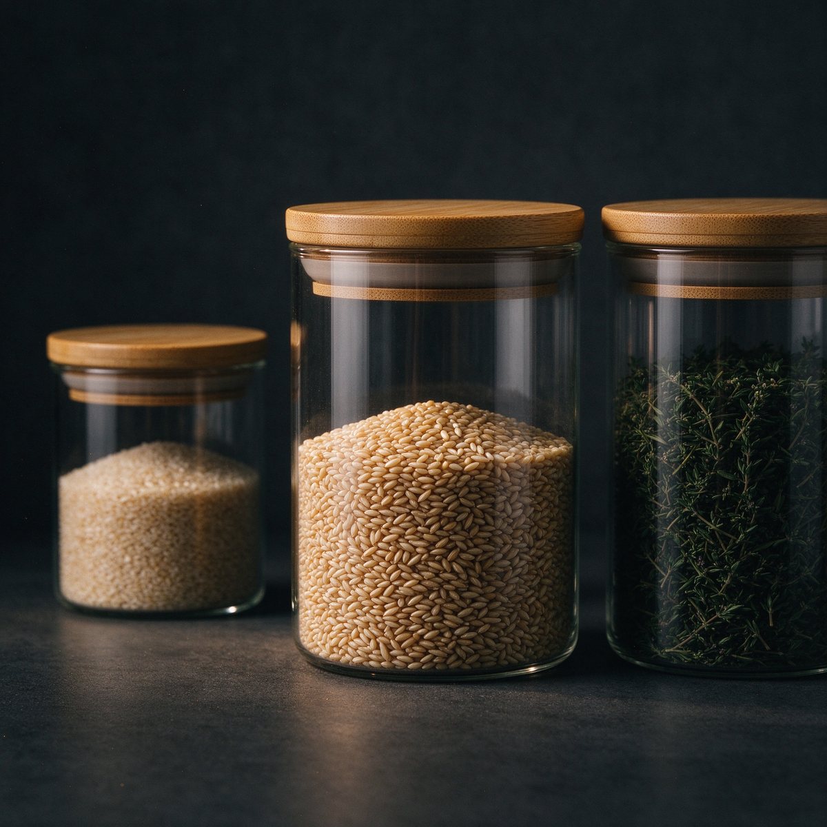 Pantry Glass Jar Set, borosilicate glass with bamboo lids